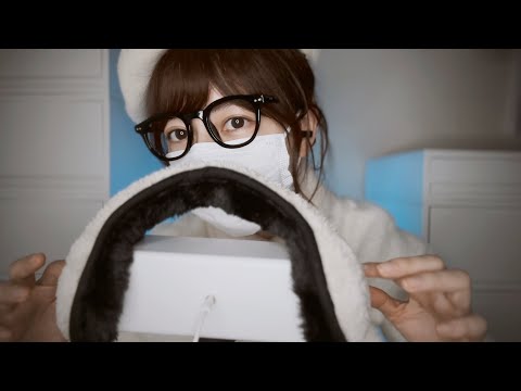 [ASMR] ホワイト耳マッサージ / 梵天耳かき、泡、革手袋 / Ear massage