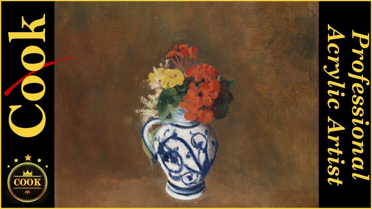 Flowers in a Vase with Blue Decoration Beginning Acrylic Painting ...