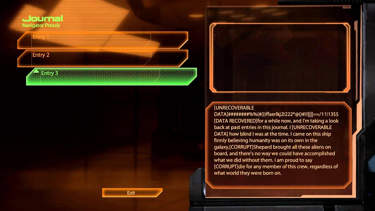 Mass Effect 2: Navigator Pressly's journal [Normandy Crash Site DLC]