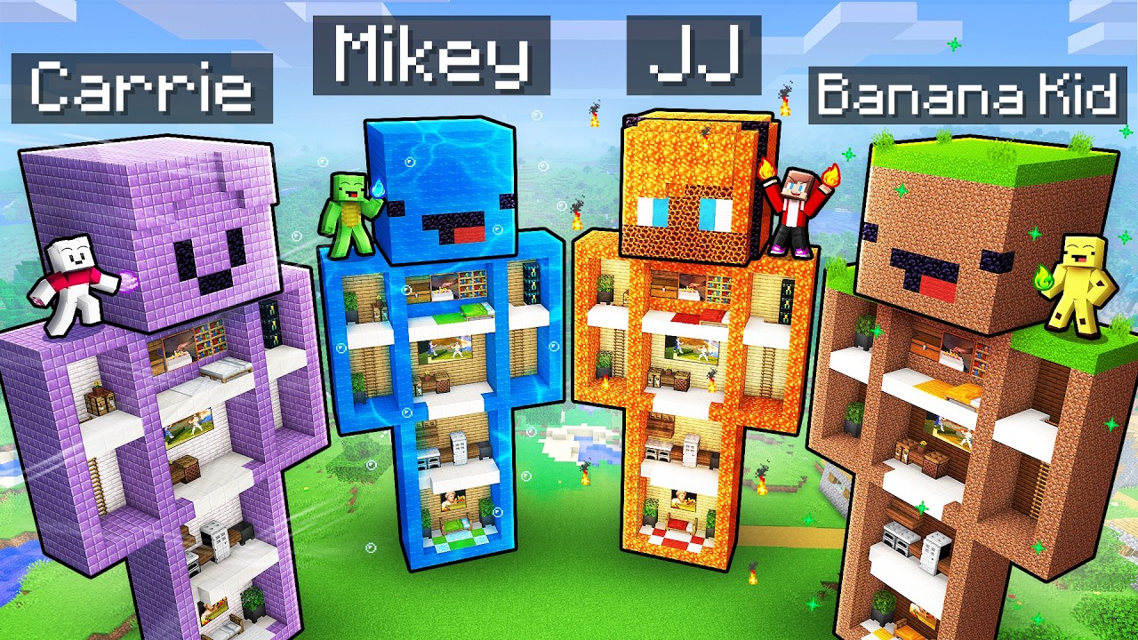 JJ and Mikey vs Friends: ELEMENTAL STATUE BATTLE in Minecraft...