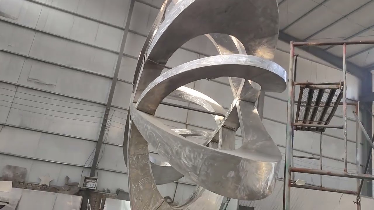 Large abstract art metal sculpture hollow oval designed