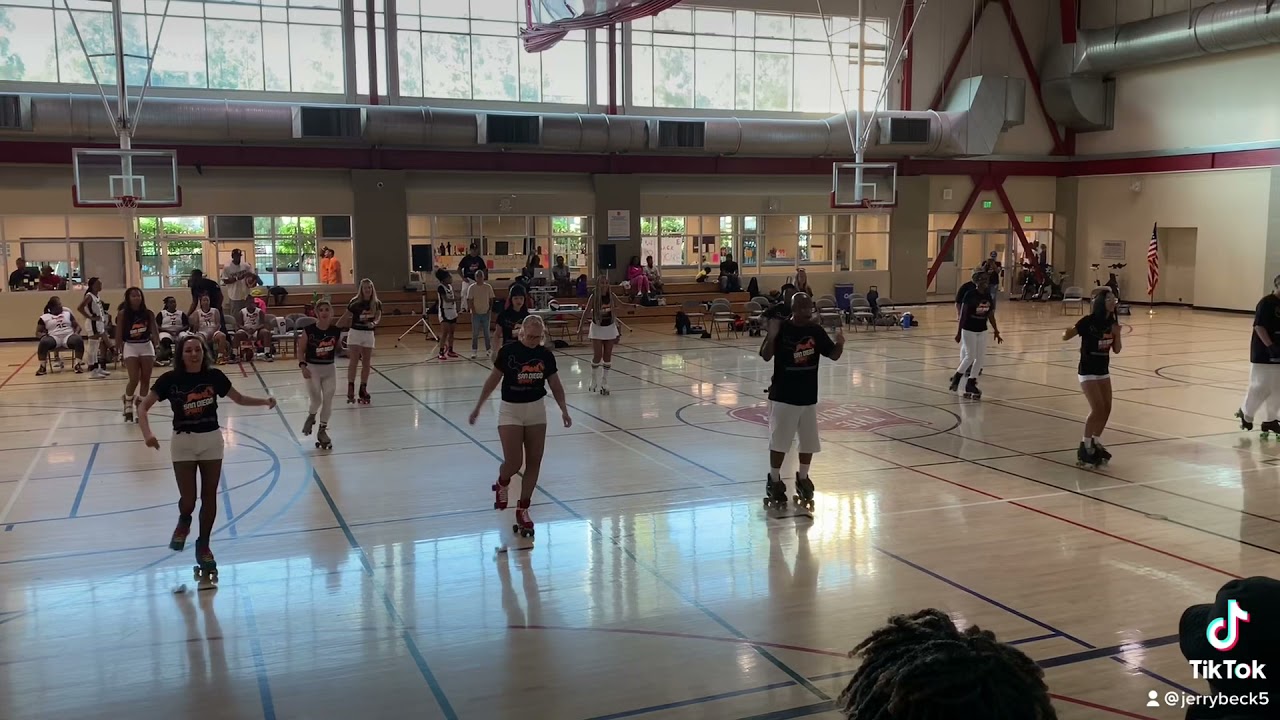 Halftime performance Flashpoint skate team at San Diego Sprint Pro basketball game.