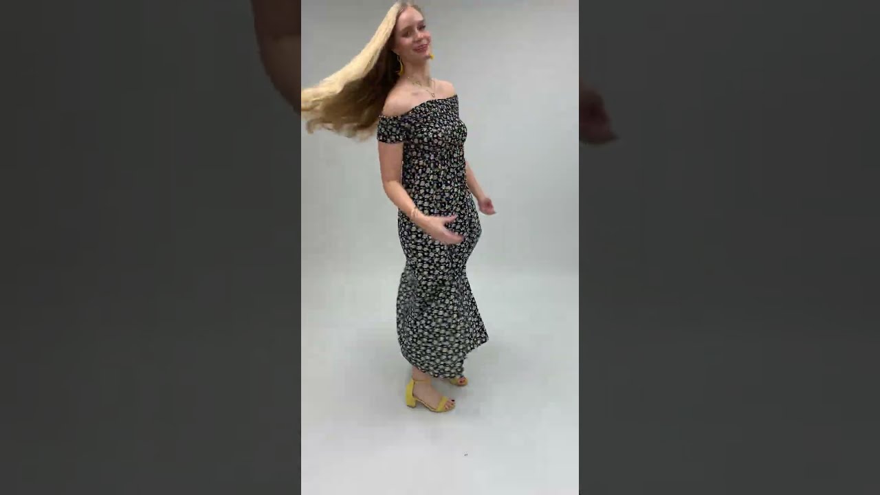 Mela Navy Bardot Ditsy Floral Maxi Dress