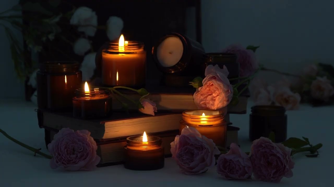Cozy Candlelit Nightmode Romance, Books & Flowers | Relaxing Ambience for Sleep, Study & Meditation.