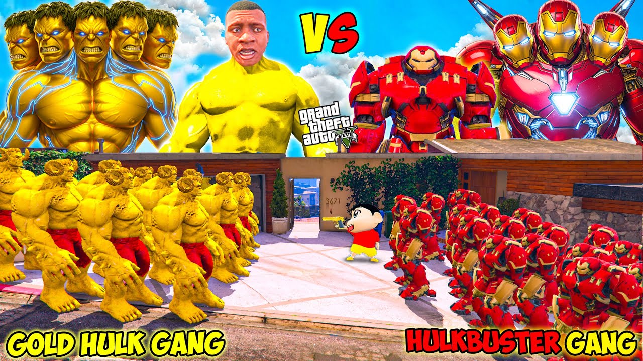 Franklin Gold Hulk Gang VS Shinchan Hulkbuster Gang Fight In GTA 5!