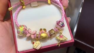 Pink leather gold charm bracelet screenshot 2