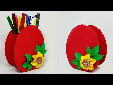 How To Make Pen And Pencil Stand From Waste Cardboard DIY Pen Holder Paper Crafts Easy 