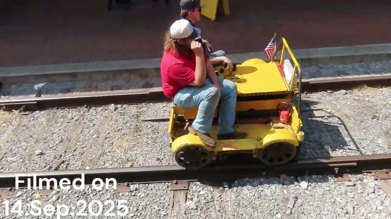 GAS-POWERED HANDCAR Rides by Waiting Train at WMSR Train Station in Cumberland, MD
