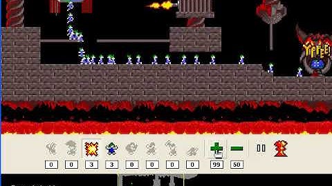 Lemmings Fun Level 6: A task for blockers and bombers