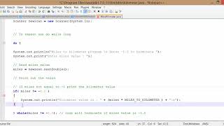 Java Programming Beginner, How to convert miles to kilometer using do while loop