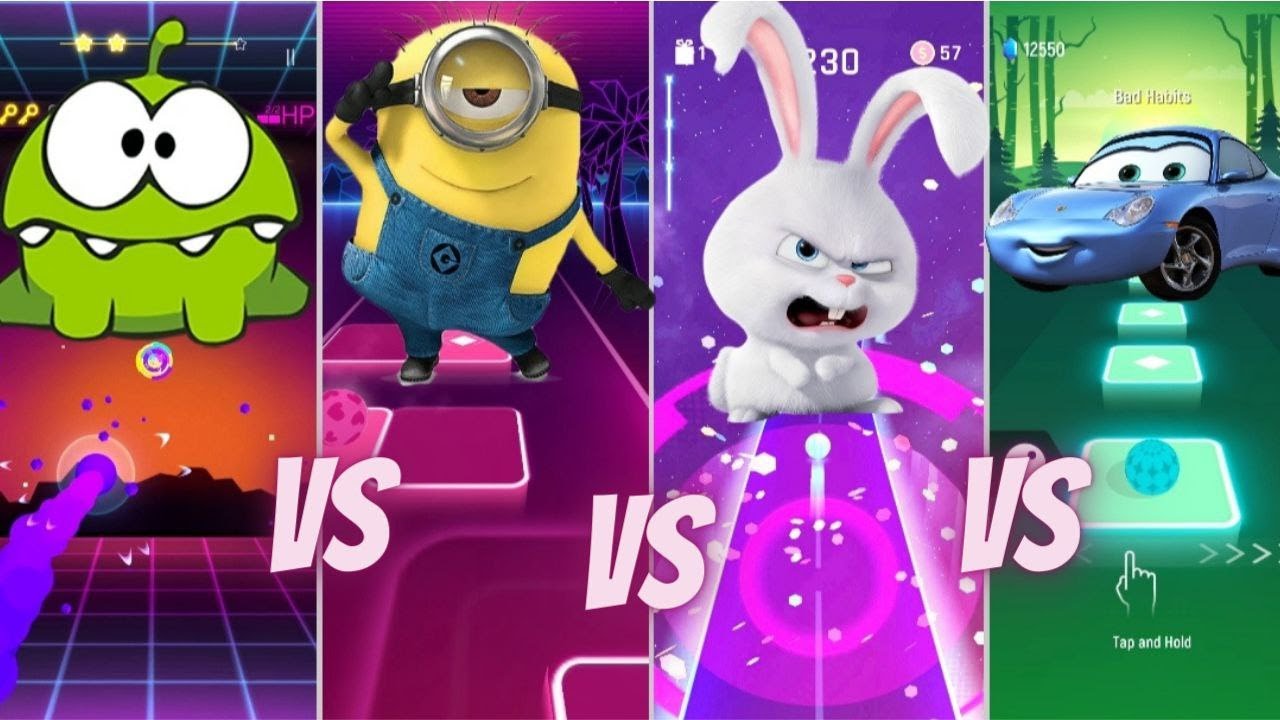 Om Nom vs Minions vs Rabbit Snowball vs Cars Tiles Hop Smash Colors 3D ...