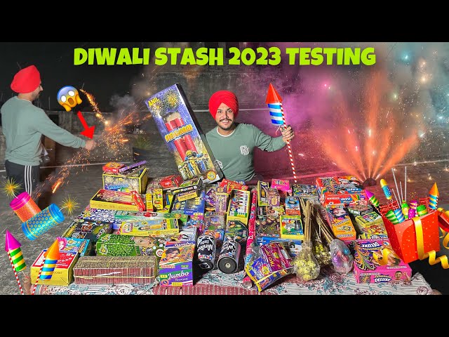 Diwali Stash 2023 Testing 😱 Rocket , SkyShot , Cock Brand , Bullet , Bijli Bumb , Chakhri class=