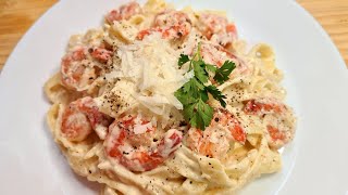 المكرونه بالجمبرى والصوص الابيض(ألفريدو)  shrimp alfredo pasta(white sauce)