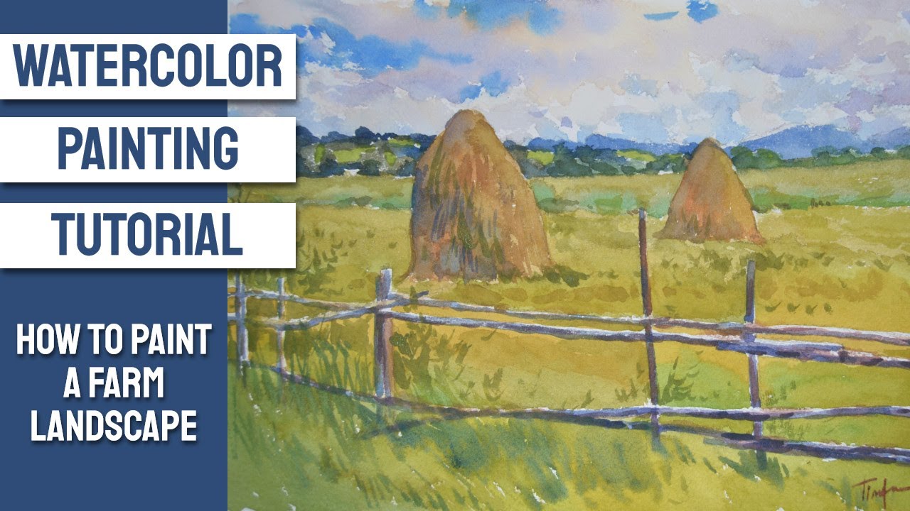 Урок акварельной живописи - Как нарисовать сельский пейзаж