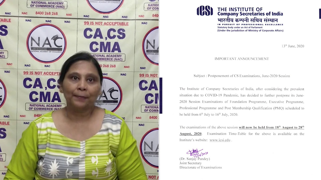 Postponement of CS Examinations June-2020 session