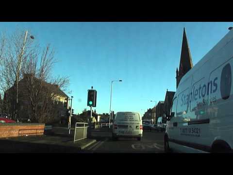 A car ride & drive from a residential part of Bradford into Bradford Town Centre, UK - 05/12/13