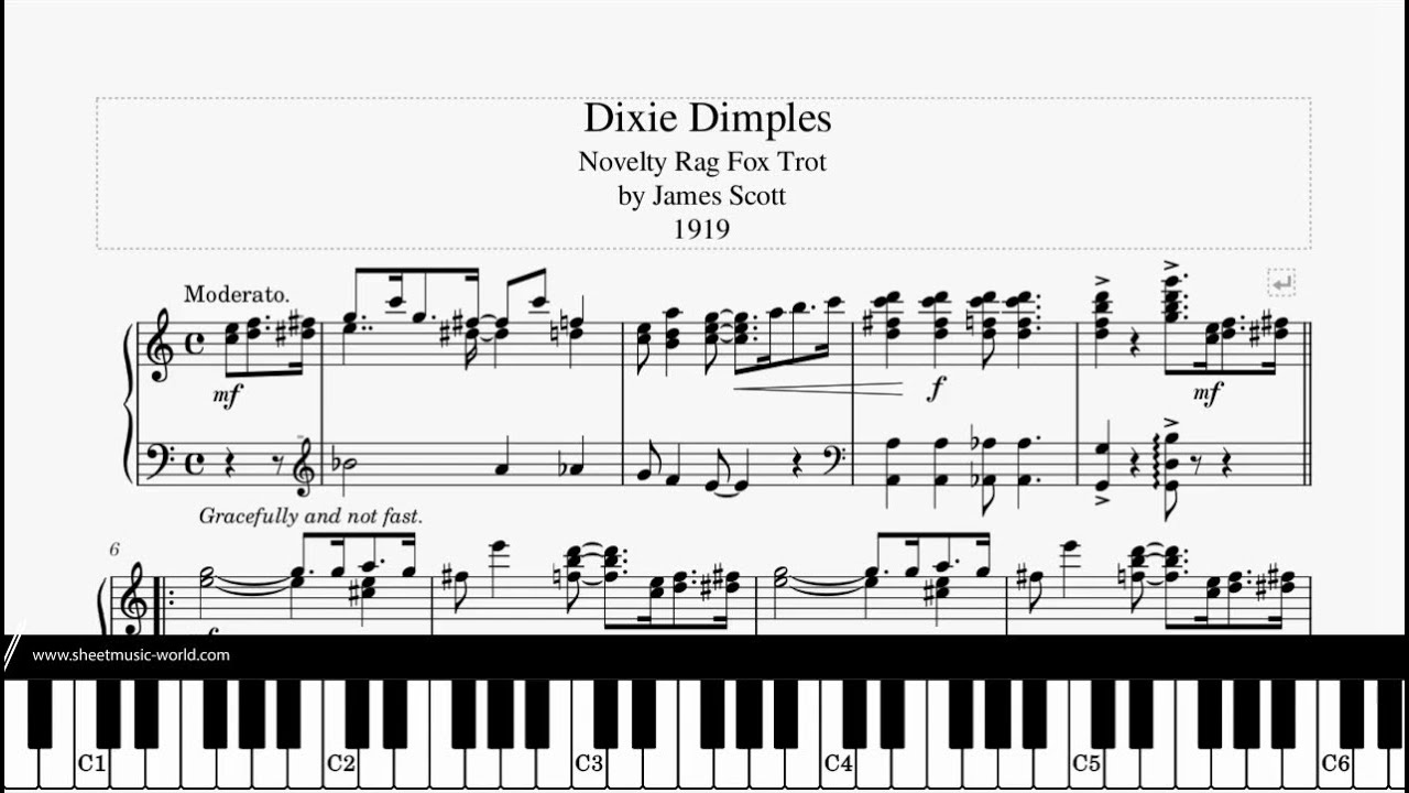 Dixie Dimples Rag (1919) - James Scott (Ragtimes Sheets - Ragtime Tutorial Piano score)
