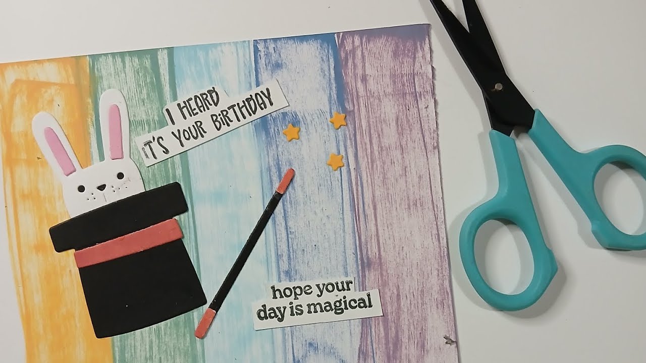 Поздравления с Рождеством и создание открытки с использованием трафарета «Зайчик» из набора Spell...