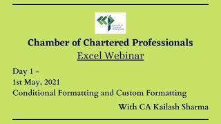 Excel Webinar Day 1 | Chamber of Chartered Professionals