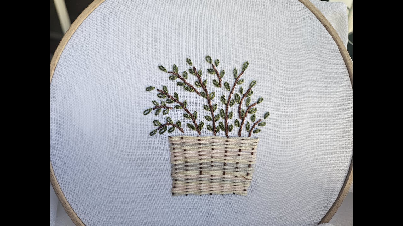 Very Easy Flower Basket Embroidery Design for Beginners | Basket weave stitch Embroidery Tutorial
