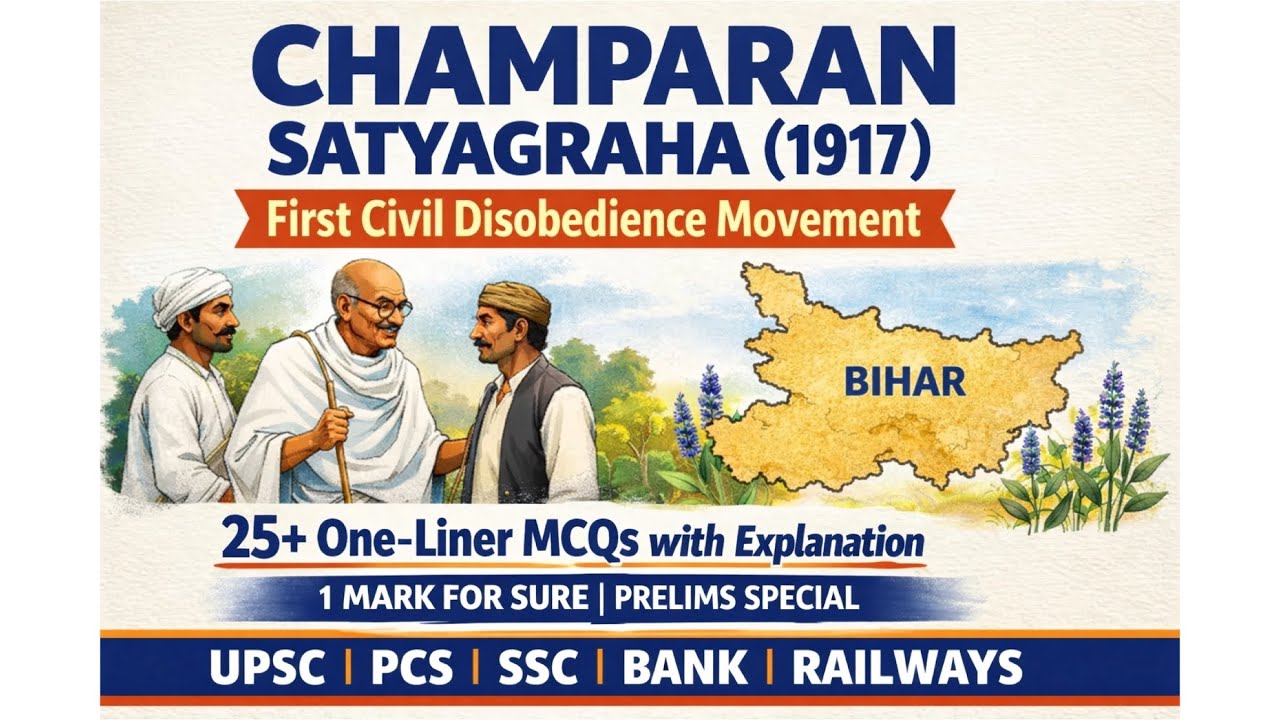 Champaran Satyagraha (1917) | First Civil Disobedience | One-Liner MCQs | UPSC & UPPCS 2026