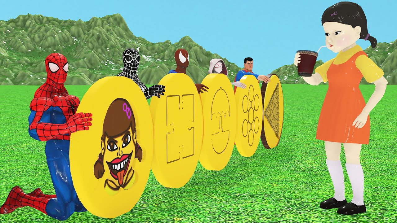 Super Hero 3D Funny Game Dalgona Candy Challenge Spider Man vs Squid Game Doll!