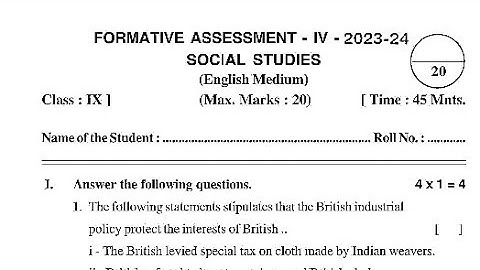 💯9th class Fa4 social studies question paper 2024|Ap 9th class social studies Fa4 question paper2024