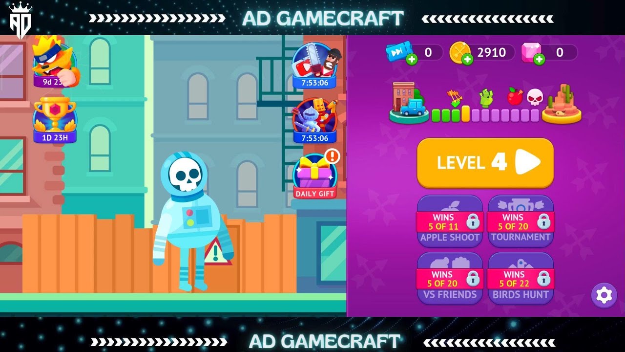 BOWMASTERS Level 4: DOUBLE KILL MADNESS! 😂💥 | Extra Kill Unlocked | AD GameCraft 