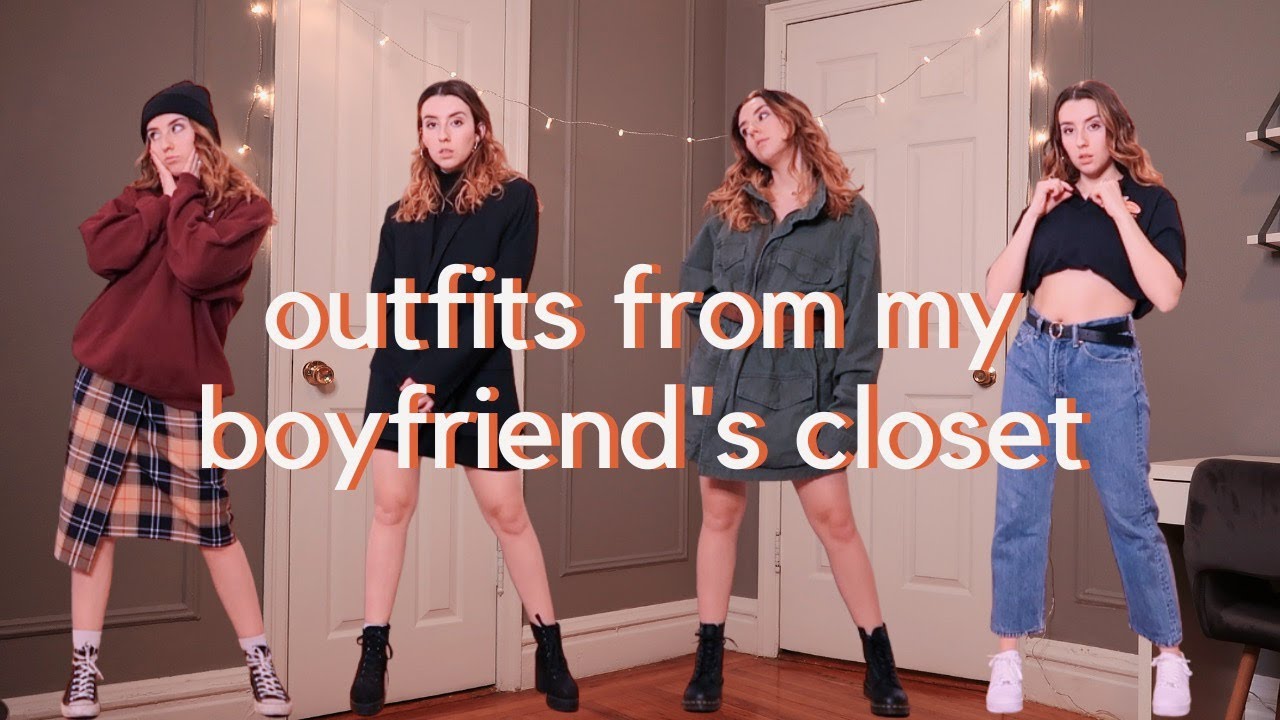 making outfits using my boyfriend's clothes (casual winter lookbook 2021)