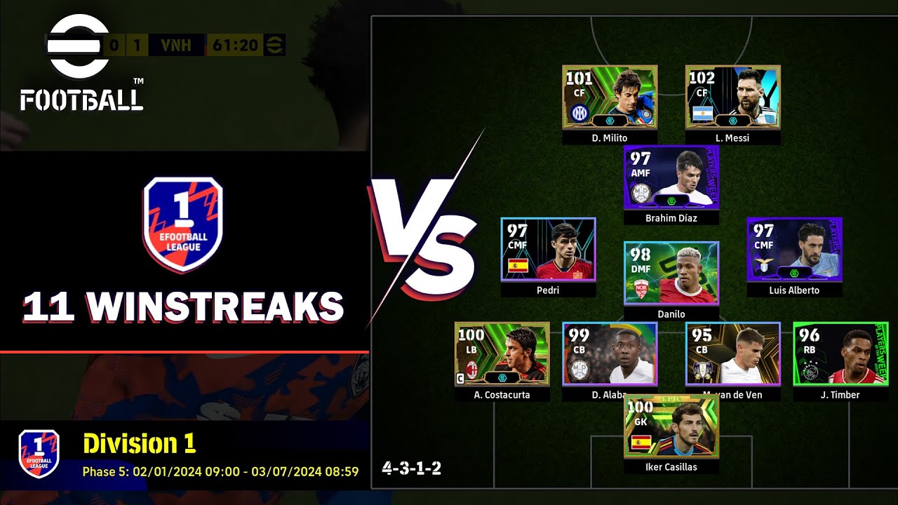 11 Winstreaks vs D2 Long Ball Counter Line Up | Efootball League | Division 1 | Efootball