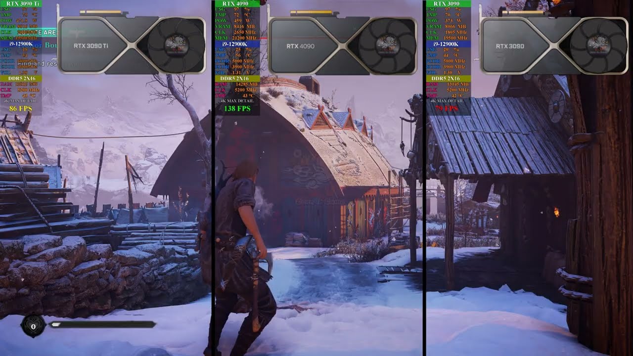 AC Valhalla RTX 4090 vs RTX 3090 vs RTX 3090 Ti 4K MAX