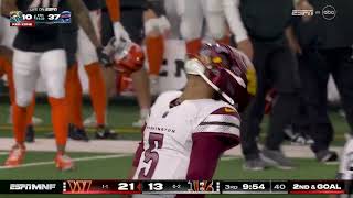JAYDEN DANIELS FIRST CAREER NFL PASSING TOUCHDOWN TO OL TRENT SCOTT 🔥