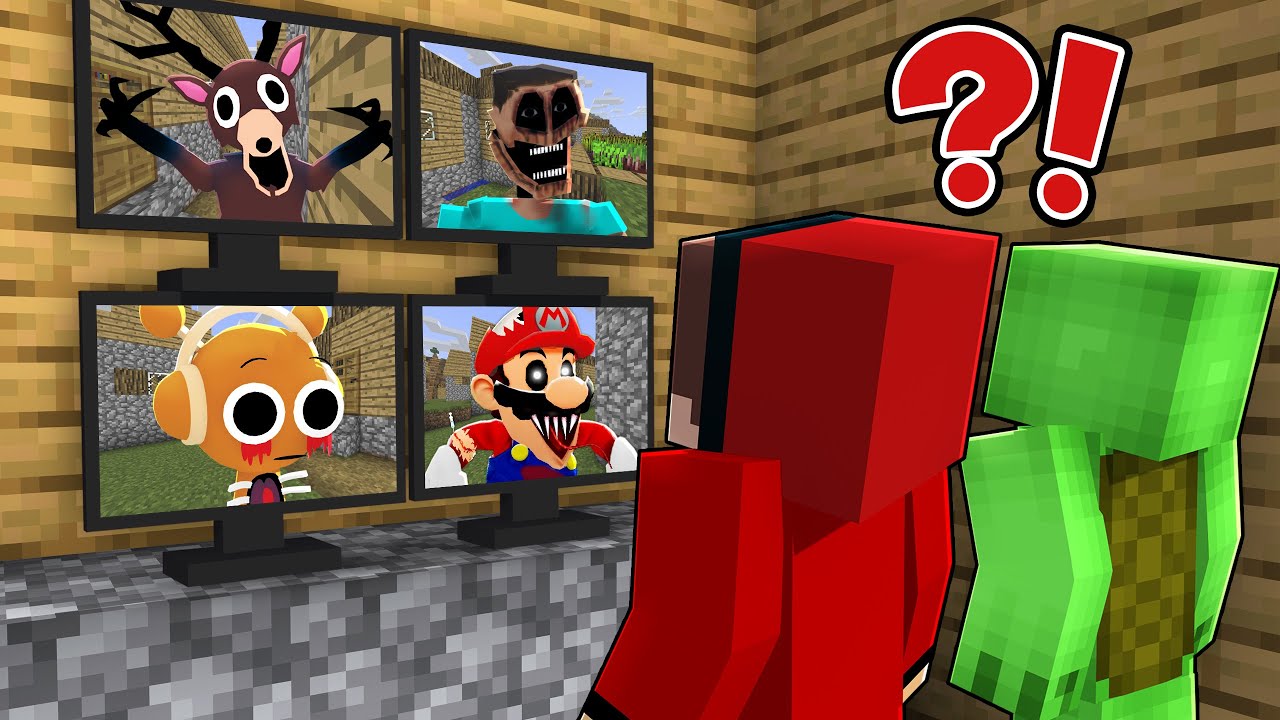 Mikey and Maizen watch monsters on camera trying to steal them in