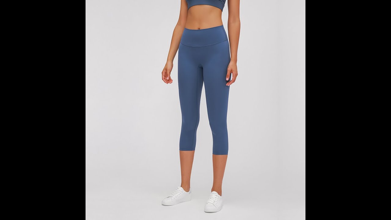 S2047 High Waist Cropped Trousers Yoga Pants for Women Running Active 3/4 Length Leggings