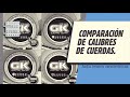 Comparación de calibres de cuerdas: .008, .009, .010 y .011.