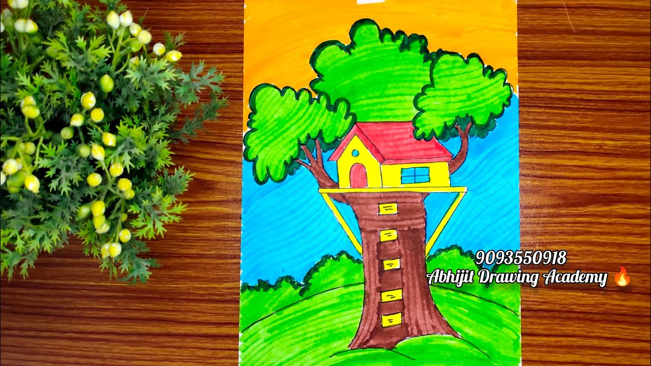 How to draw tree house, painting and Coloring for kids and Toddlers