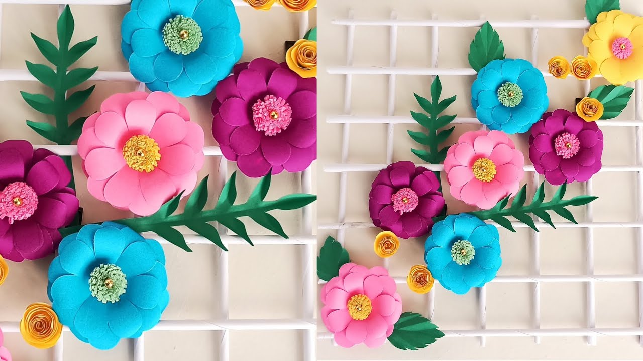 Easy Paper Flowers with Grid Frame - Home Decoration Idea - Simple Wall Decor Craft