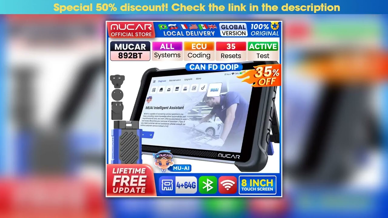 Discount MUCAR 892BT Free AI CANFD DoIP Car Diagnostic Tools All System Auto Scan Tool ECU Coding B