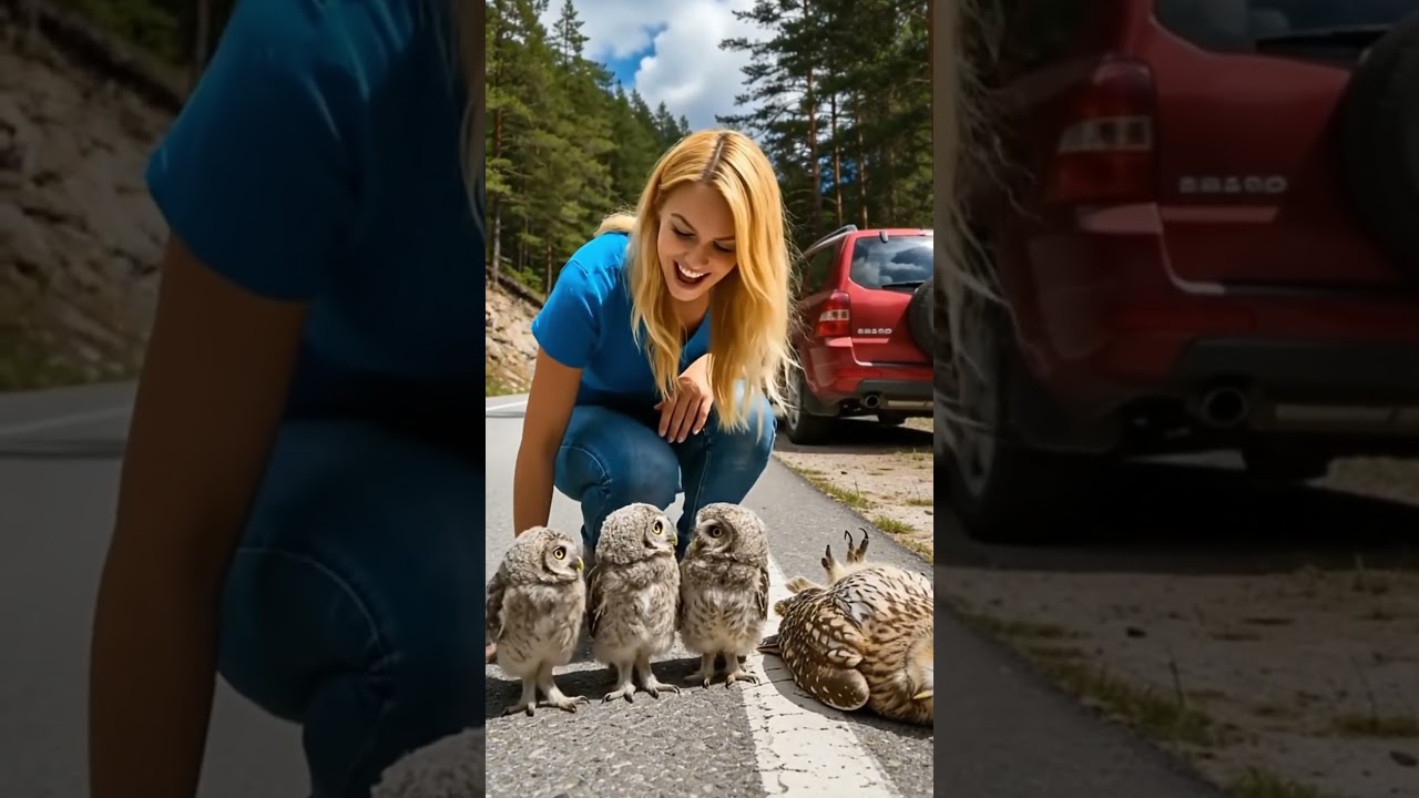 FAITH IN HUMANITY RESTORED! A Kind Woman Helped an Owl and her chicks on the roadside 