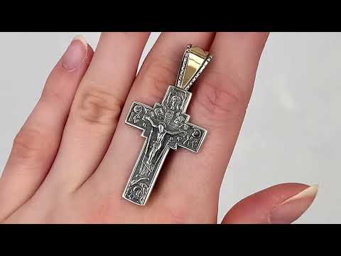 Срібний хрест Ісус Христос Спаси и Сохрани з золотом БС936 розмір 47х23 мм вага 5.5 г, видео 1