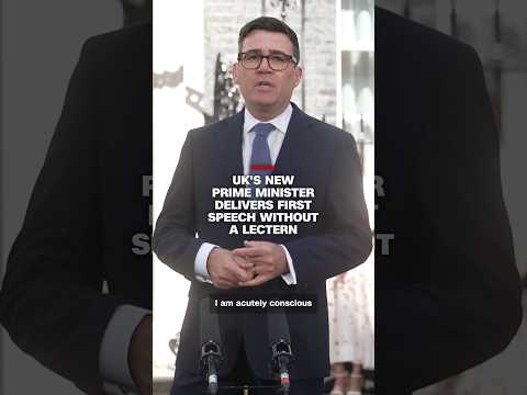 UK's new prime minister delivers first speech without a lectern