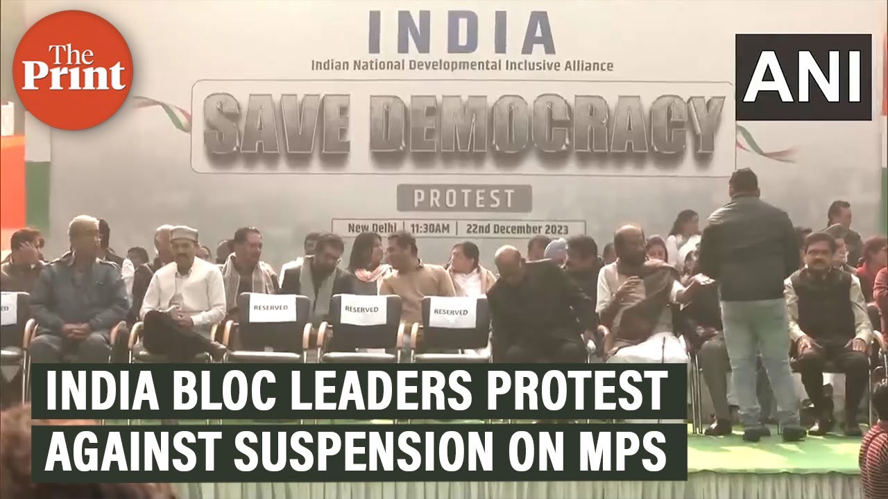 INDIA bloc leaders protest against the suspension of 146 opposition MPs at Jantar Mantar in Delhi