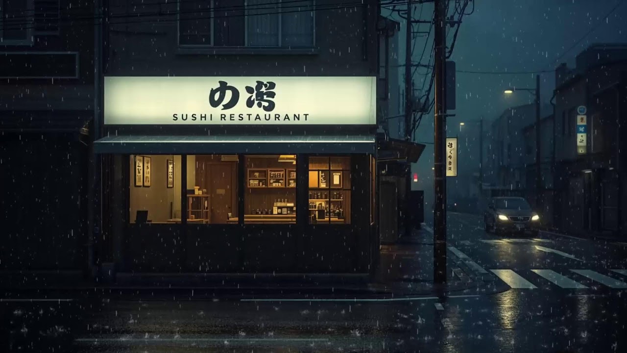 Japanese Sushi Bar Rain Ambience 🌧️🎧 Cozy Lofi for Peaceful Night Vibes