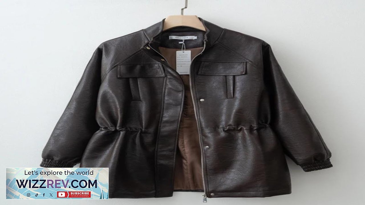 Women Fashion 2025 Fall Autumn Pu Leather Jacket with Elastic adjustable