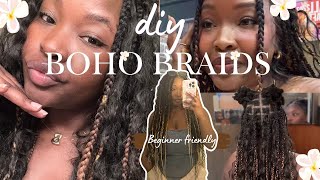 EASY Boho Braids tutorial | Regular & beginner friendly - BRAIDING HACK -NO GRIP (crochet needle)