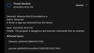 Behavior:Win32/ExcludeProc.A Removal Help - Get Rid of Behavior:Win32/ExcludeProc.A