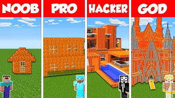 Minecraft Battle: NOOB vs PRO vs HACKER vs GOD: LAVA BLOCK HOUSE BASE BUILD CHALLENGE / Animation