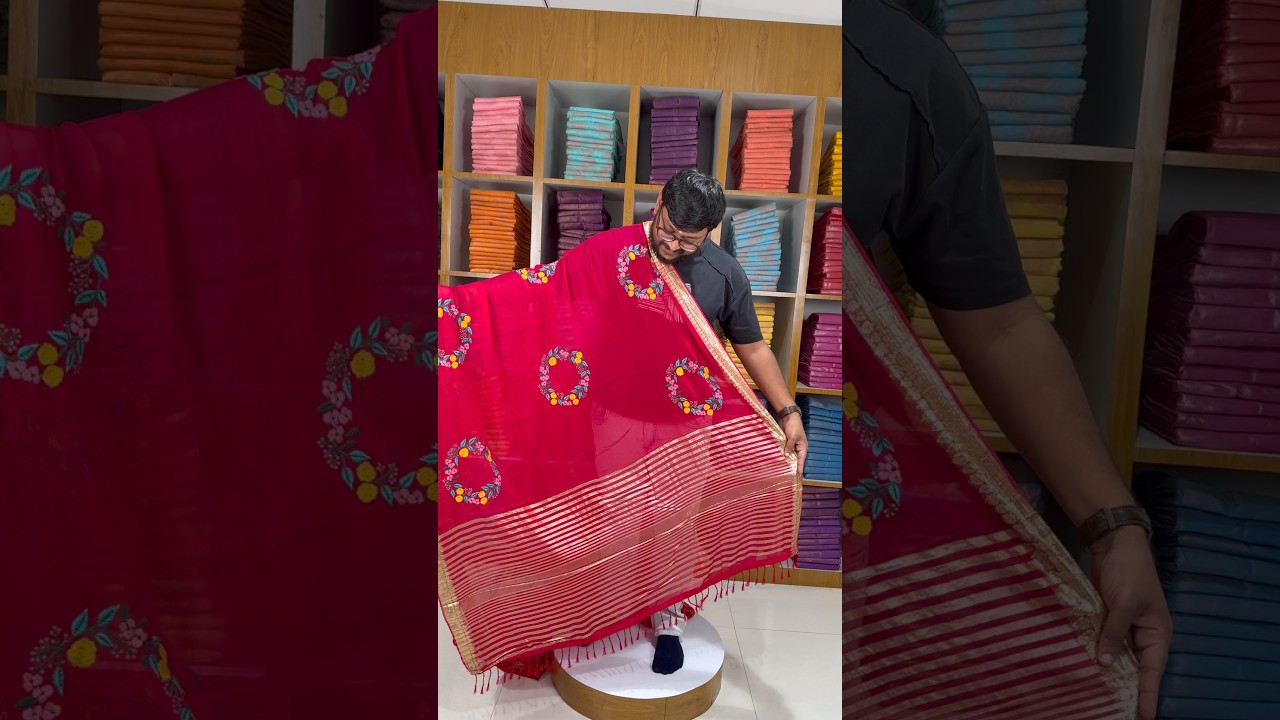 Viscose Georgette Embroidery Crown Thread Work Saree