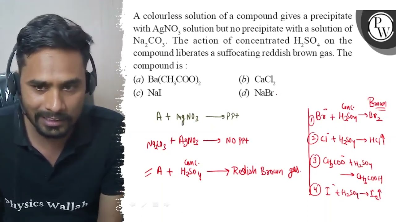 A colourless solution of a compound gives a precipitate with \( \ma...