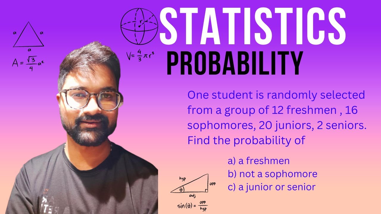 One student is randomly selected from a group of 12 freshmen,16 sophomores, 20 juniors and 2 seniors